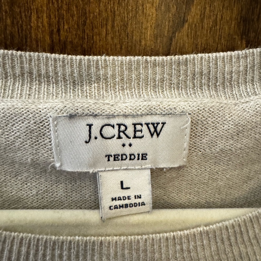 J. Crew Cream Teddie Sweater with Red Apple Motif - Picture 2 of 3